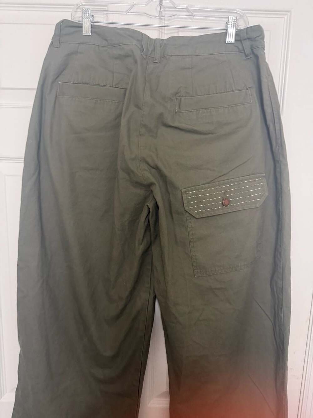 Fried Rice NYC Olive Green Wide-Leg Cargo Pants with Sashiko Stitching - Picture 5 of 6